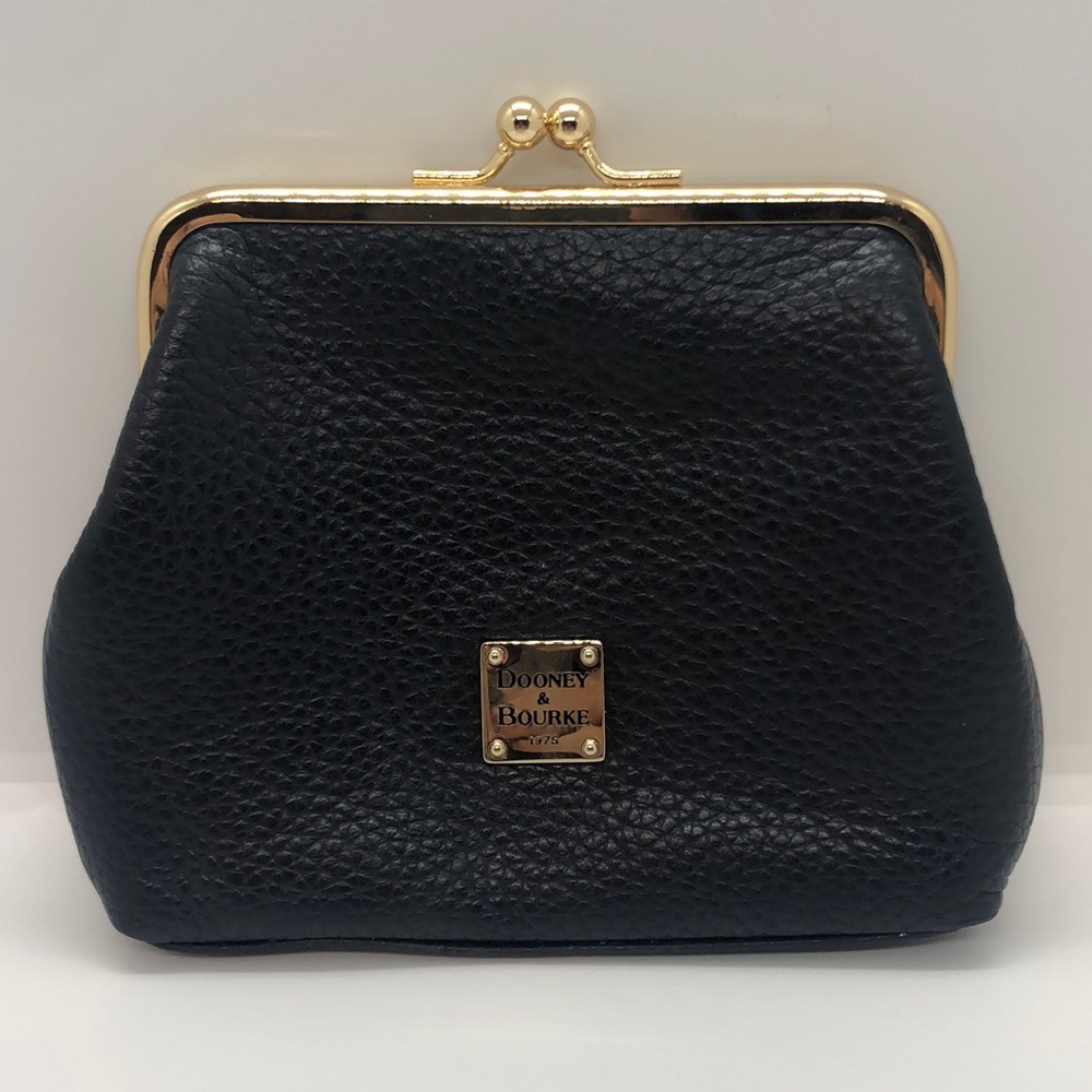 Dooney and Bourke Pebble Grain Leather Large Frame Coin Purse Midnight Blue